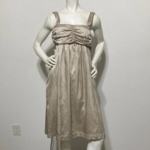 Ti Mo NWT Cream & Black Stars Ruched Wide Straps Fit & Flare Satin Dress M